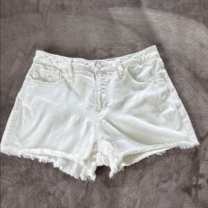Good American White Jean Shorts Distressed Frayed Hem